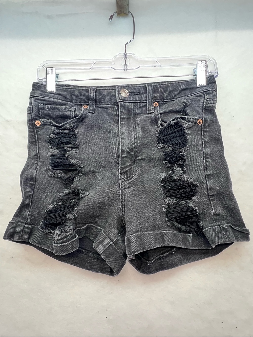 American Eagle‎ Black Denim Jean Mom Shorts Distressed Size 4